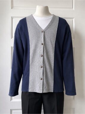 Vintage 1980s–90s Pacer Colorblock Cardigan Sweatshirt Medium Navy Gray